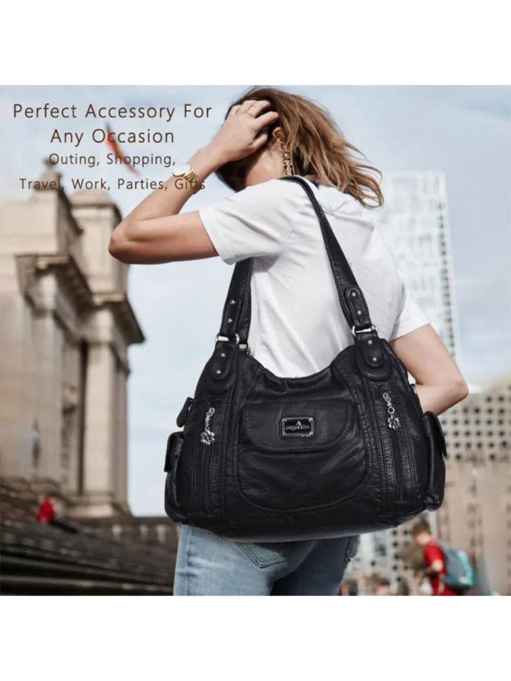 Stylish Large Faux Leather Hobo Tote Bag for Women | Multi-Pocket Shoulder Purse